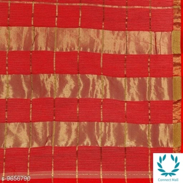  Kota Doria Cotton Zari Stripes Checks saree with Unstitched Blouse piece - Saree Length Size:5.5m Blouse  Length  Size:0.8, Red, Saree And Blouse Fabric:Cotton Blend, Pack of :1